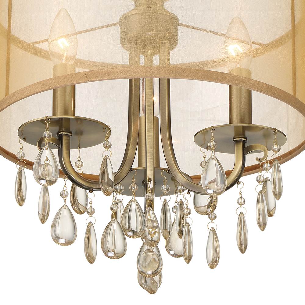 Crystorama 5623-AB Antique Brass Hampton 3 Light Antique Brass Etruscan Crystal Drum Shade Mini Chandelier Image 3