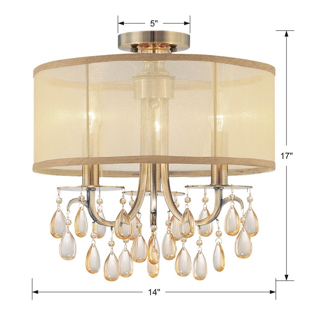 Crystorama 5623-AB Antique Brass Hampton 3 Light Antique Brass Etruscan Crystal Drum Shade Mini Chandelier Image 2