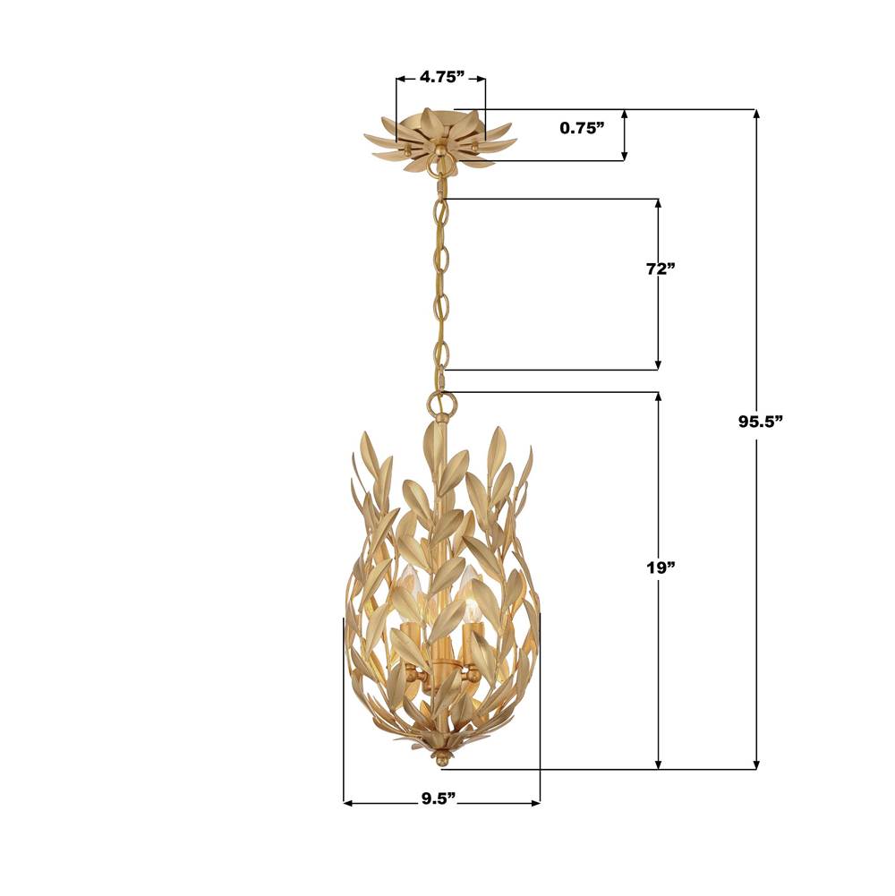 Crystorama 563-GA Antique Gold Broche 3 Light Antique Gold Mini Pendant Image 2