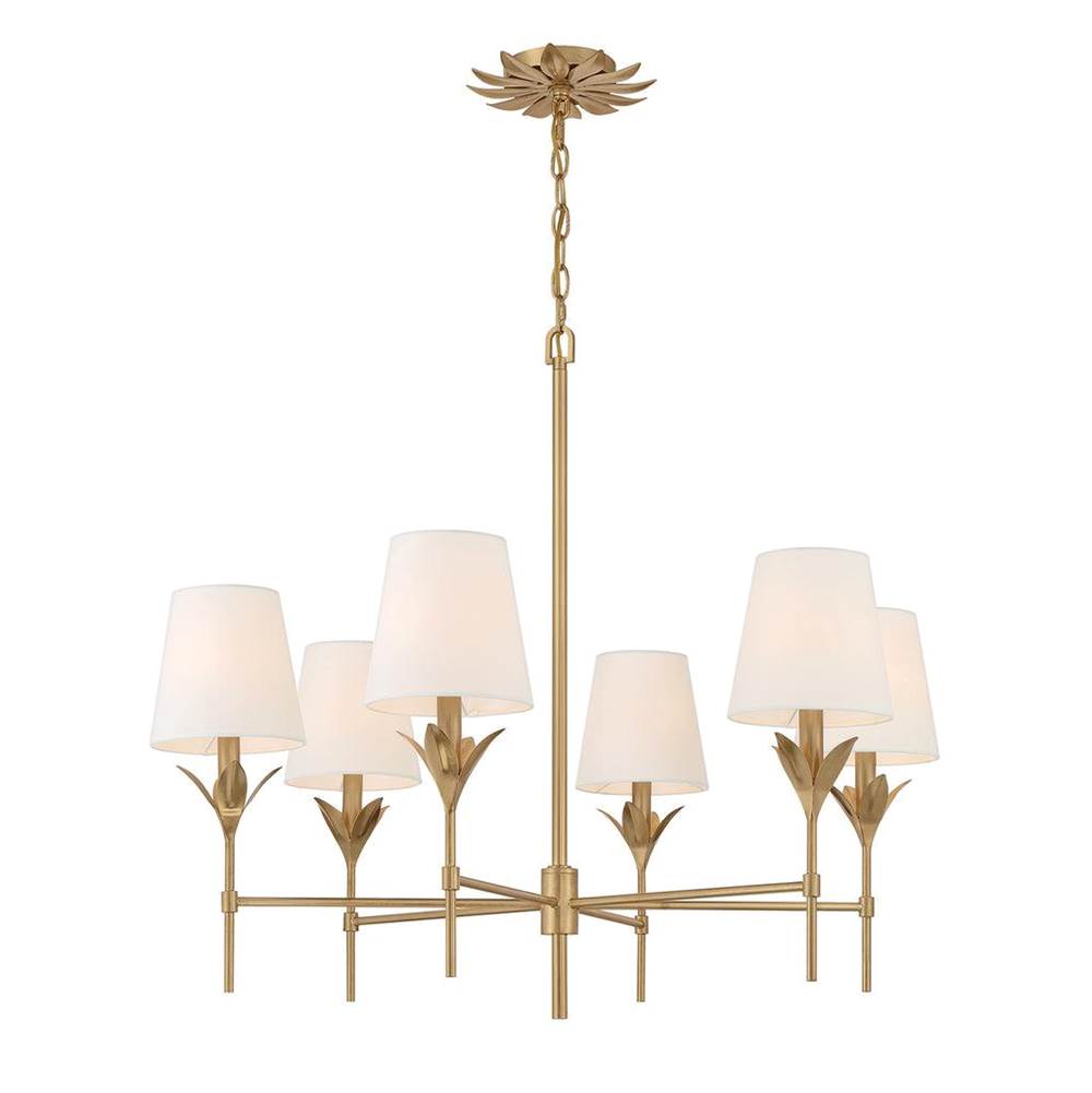 Crystorama Broche 6 Light Antique Gold Chandelier