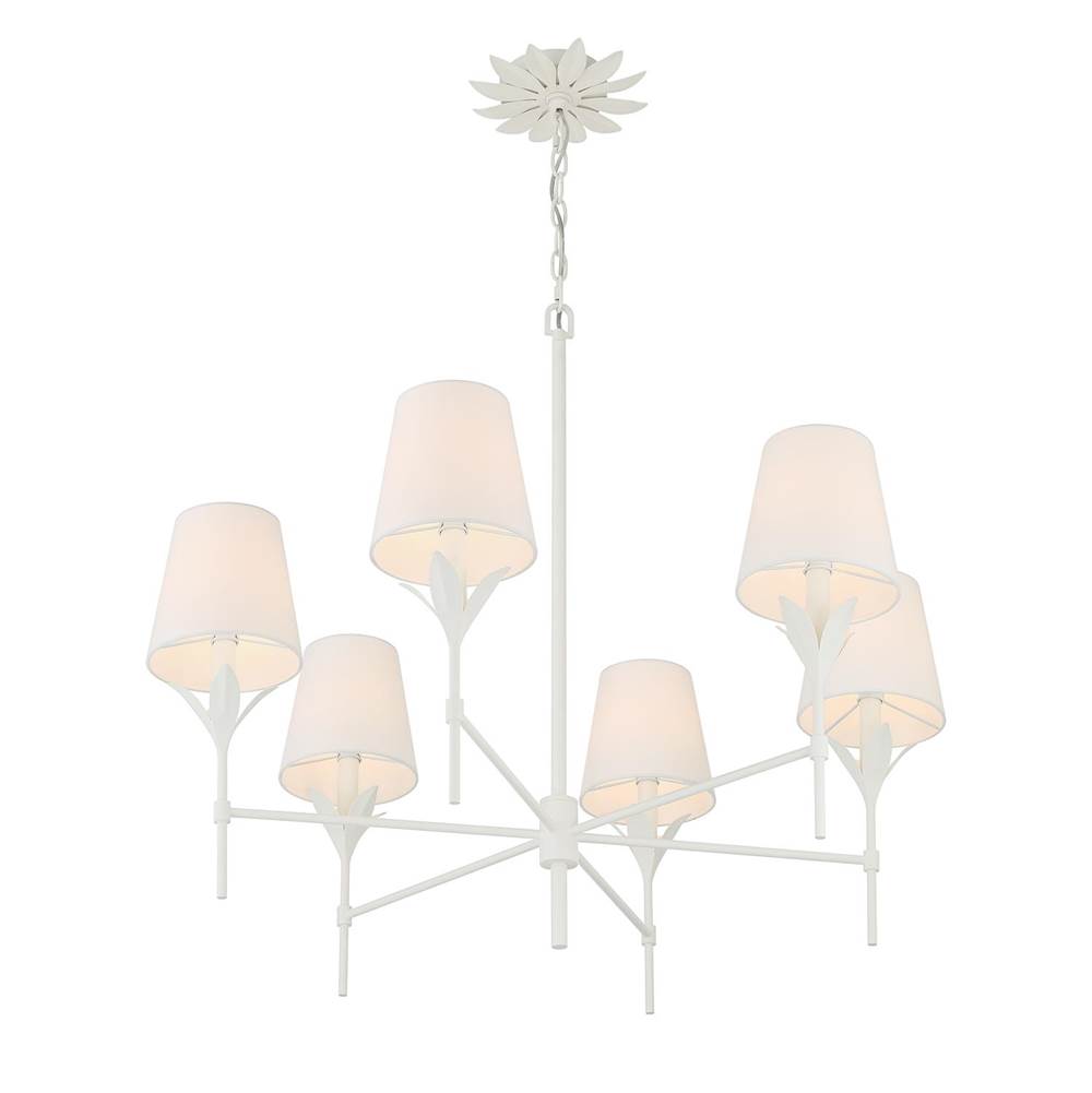 Crystorama 568-MT Matte White Broche 6 Light Matte White Chandelier Image 4
