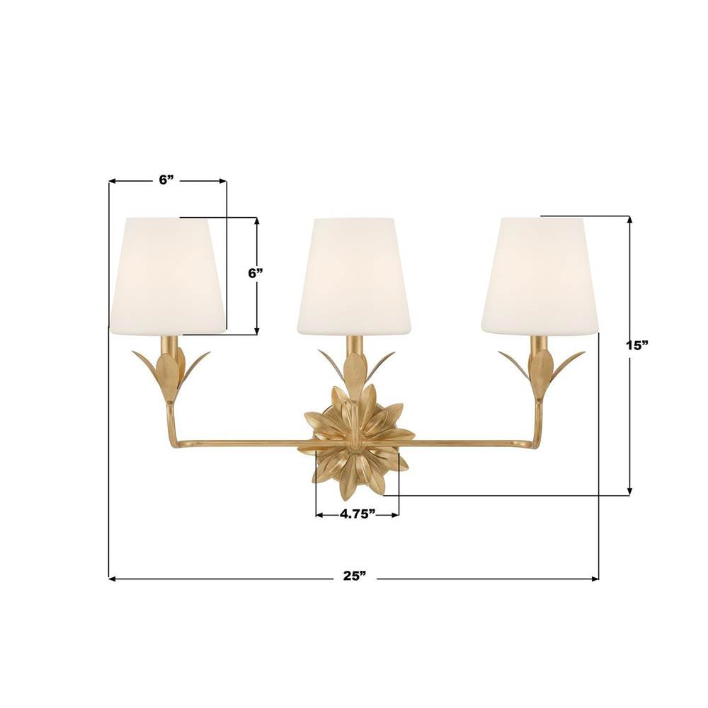 Crystorama 573-OP-GA Antique Gold Broche 3 Light Antique Gold Bathroom Vanity Image 3
