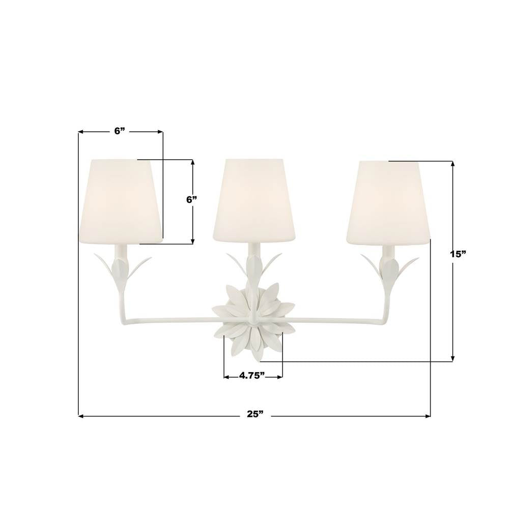 Crystorama 573-OP-MT Matte White Broche 3 Light Matte White Bathroom Vanity Image 3