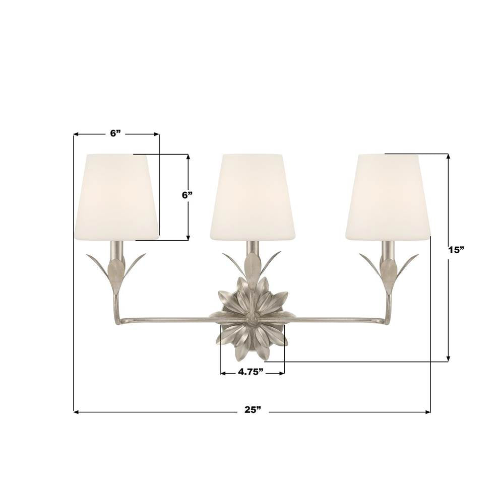 Crystorama 573-OP-SA Antique Silver Broche 3 Light Antique Silver Bathroom Vanity Image 3