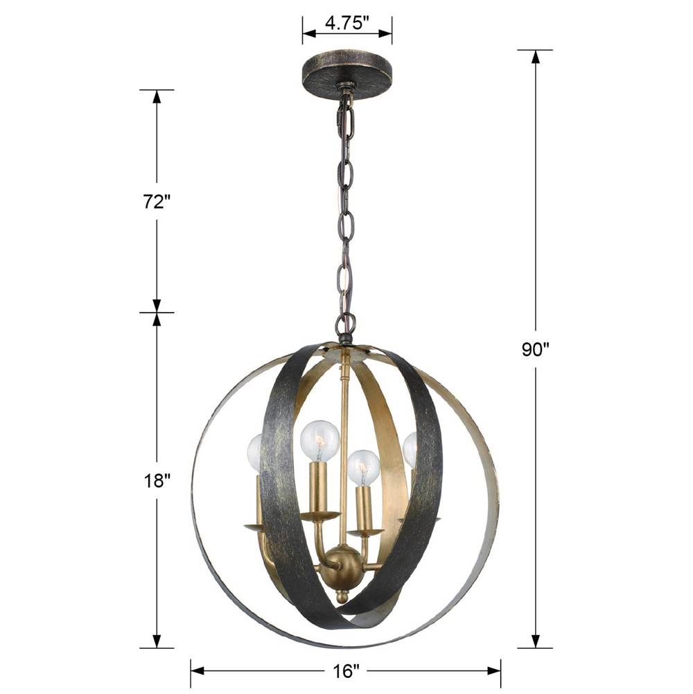 Crystorama 584-EB-GA English Bronze,Antique Gold Luna 4 Light English Bronze  Plus  Antique Gold Sphere Mini Chandelier Image 2