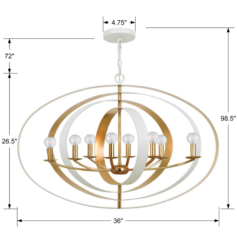 Crystorama 588-MT-GA Matte White,Antique Gold Luna 8 Light Matte White  Plus  Antique Gold Chandelier Image 2