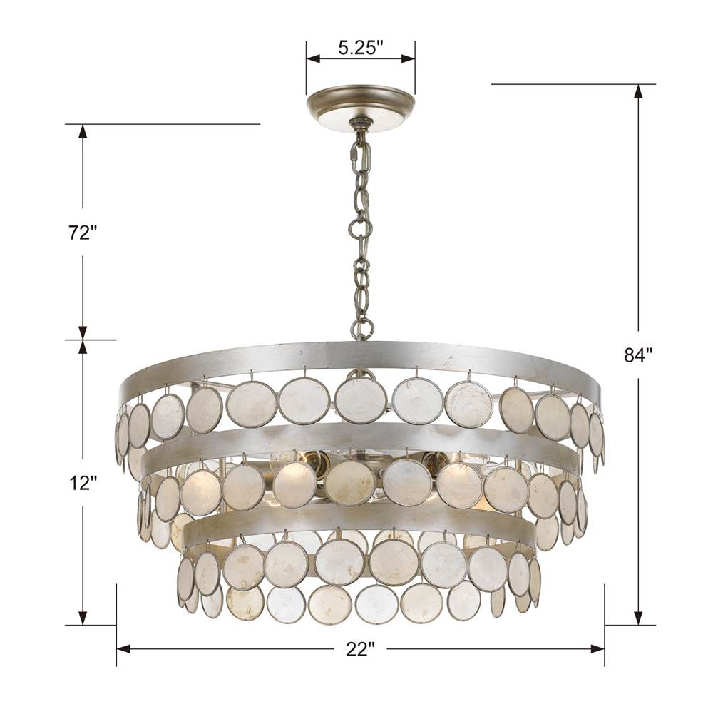 Crystorama Coco 6 Light Antique Silver Chandelier