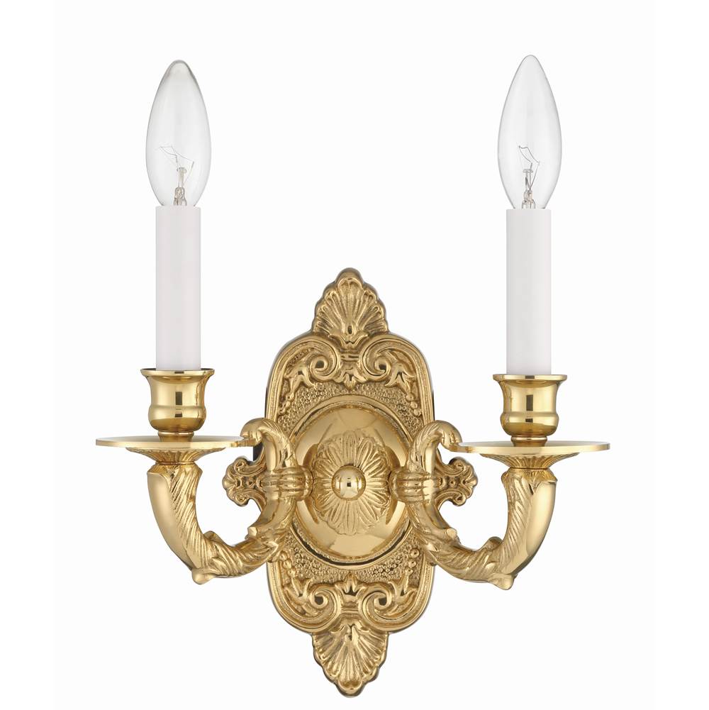 Crystorama Cast Brass Wall Mount Crystorama 2 Light Polished Brass Cast Wall Mount