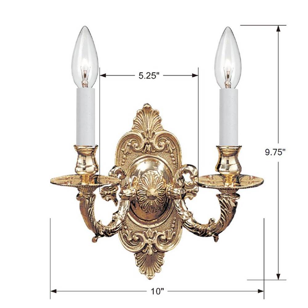 Crystorama 642-PB Polished Brass Crystorama 2 Light Polished Brass Cast Wall Mount Image 2