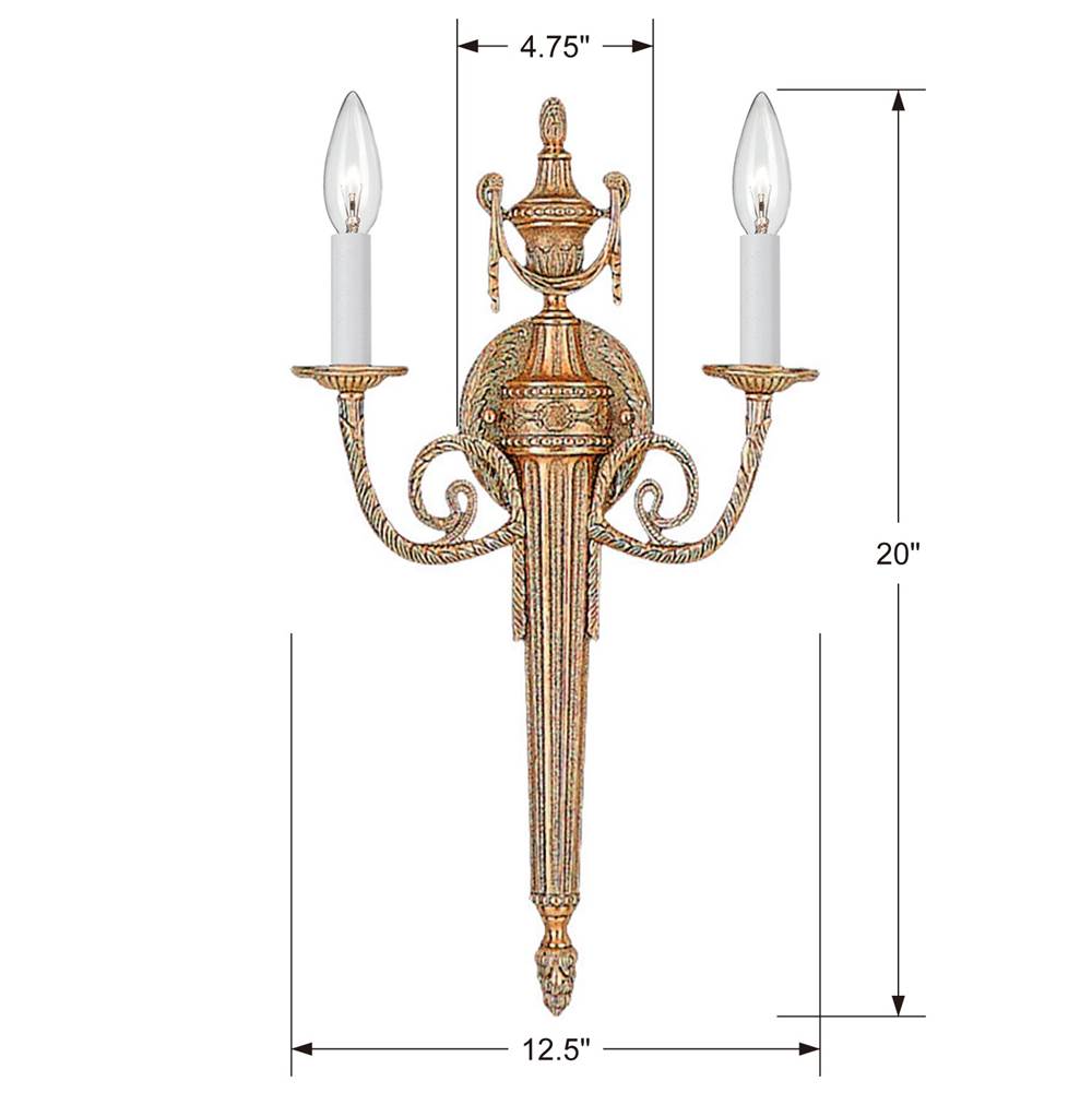 Crystorama 662-MB Matte Brass Crystorama 2 Light Matte Brass Cast Wall Mount Image 2