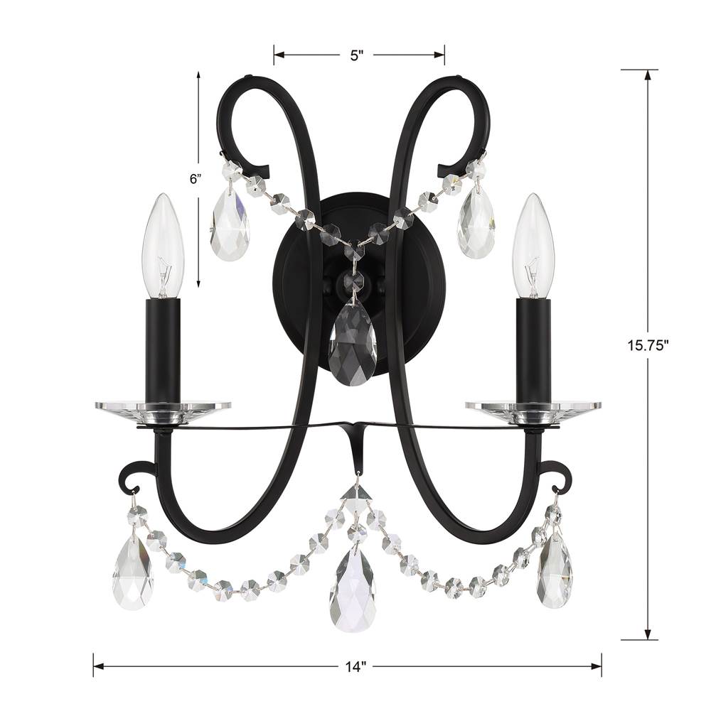 Crystorama 6822-MK-CL-MWP Matte Black Othello 2 Light Matte Black Wall Mount Image 2