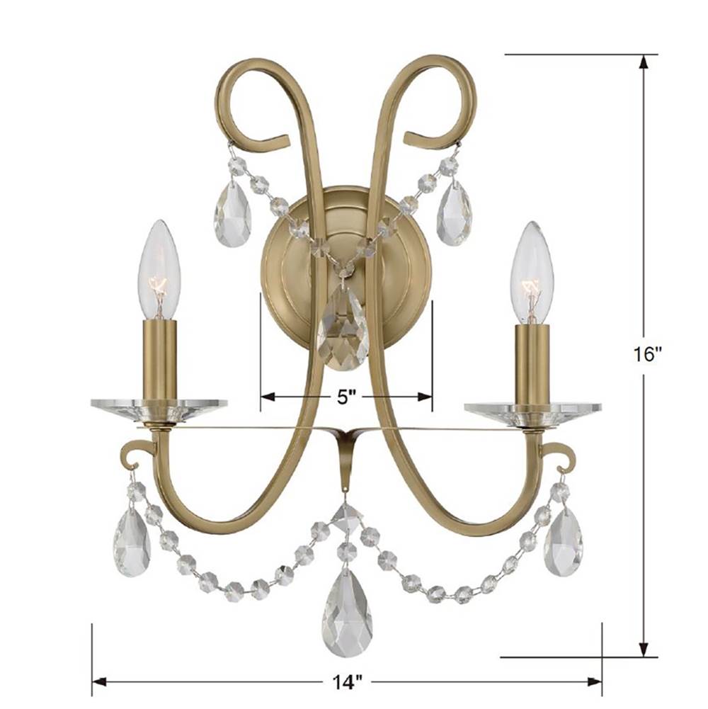 Crystorama 6822-VG-CL-MWP Vibrant Gold Othello 2 Light Vibrant Gold Wall Mount Image 2