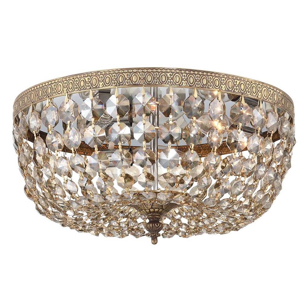 Crystorama 714-OB-GT-MWP Olde Brass Crystorama 3 Light Golden Teak Hand Cut Crystal Olde Brass Flush Mount Image 1