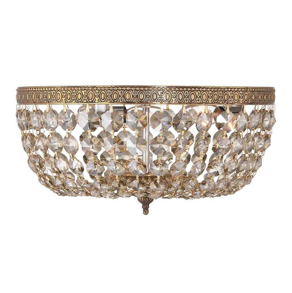 Crystorama 714-OB-GT-MWP Olde Brass Crystorama 3 Light Golden Teak Hand Cut Crystal Olde Brass Flush Mount Image 4