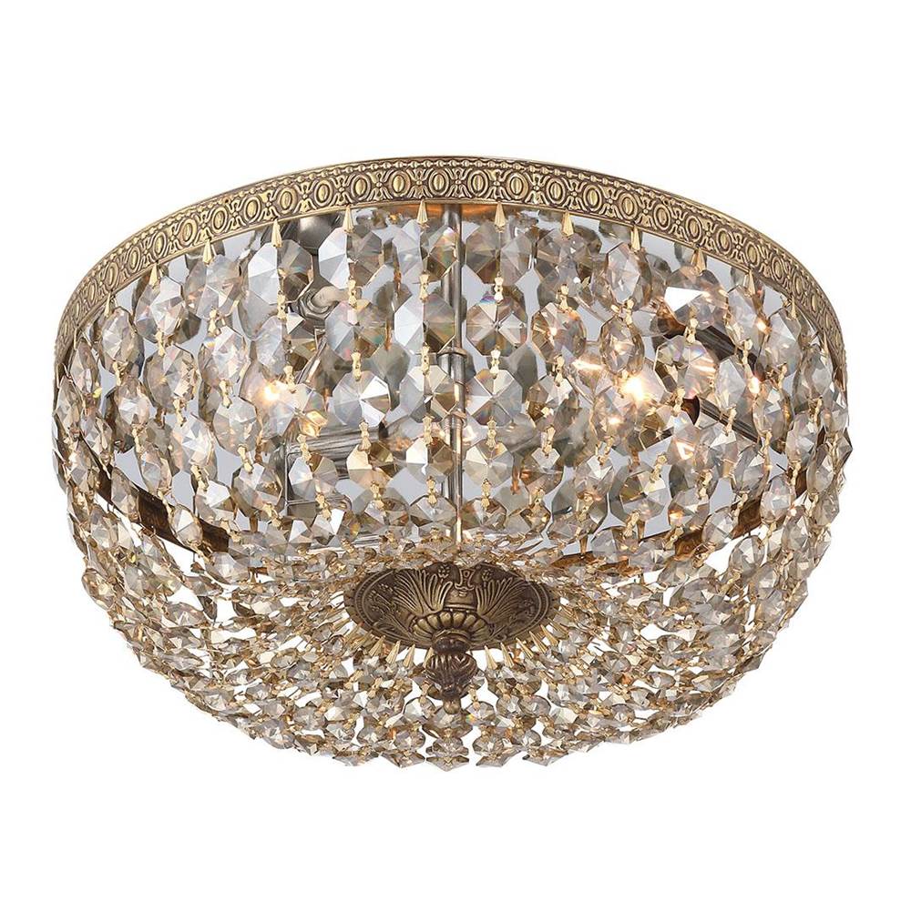 Crystorama 714-OB-GT-MWP Olde Brass Crystorama 3 Light Golden Teak Hand Cut Crystal Olde Brass Flush Mount Image 3