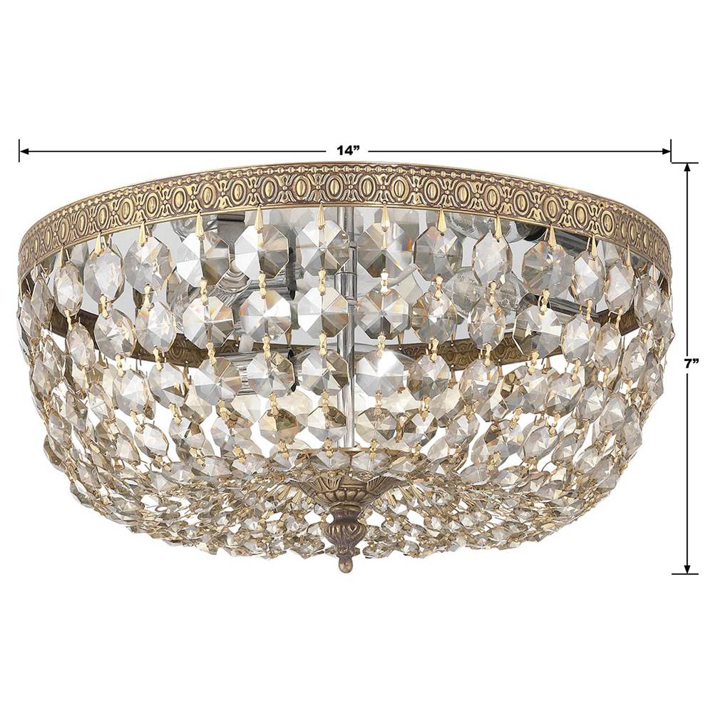 Crystorama 714-OB-GT-MWP Olde Brass Crystorama 3 Light Golden Teak Hand Cut Crystal Olde Brass Flush Mount Image 2