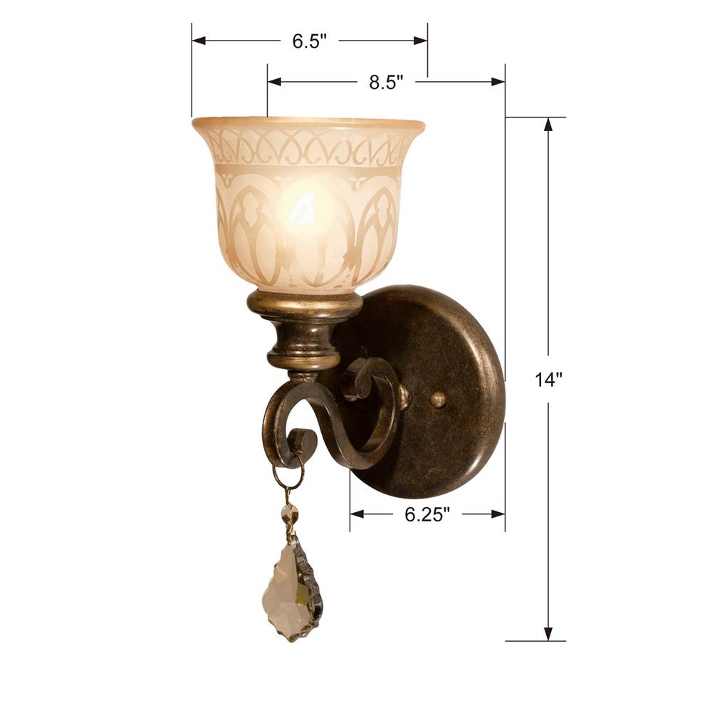 Crystorama Norwalk 1 Light Golden Teak Crystal Bronze Umber Sconce