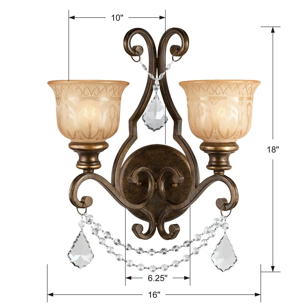 Crystorama Norwalk 2 Light Clear Crystal Bronze Umber Sconce