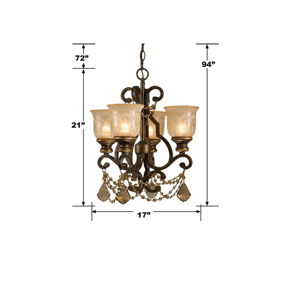 Crystorama Norwalk 4 Light Golden Teak Crystal Bronze Umber Mini Chandelier