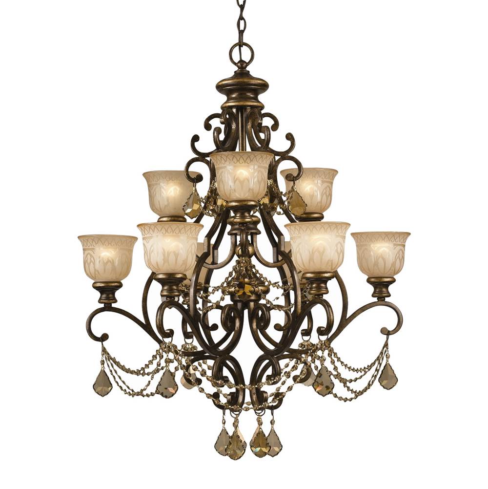 Crystorama 7509-BU-GT-MWP Bronze Umber Norwalk 9 Light Golden Teak Crystal Bronze Umber Chandelier Image 1