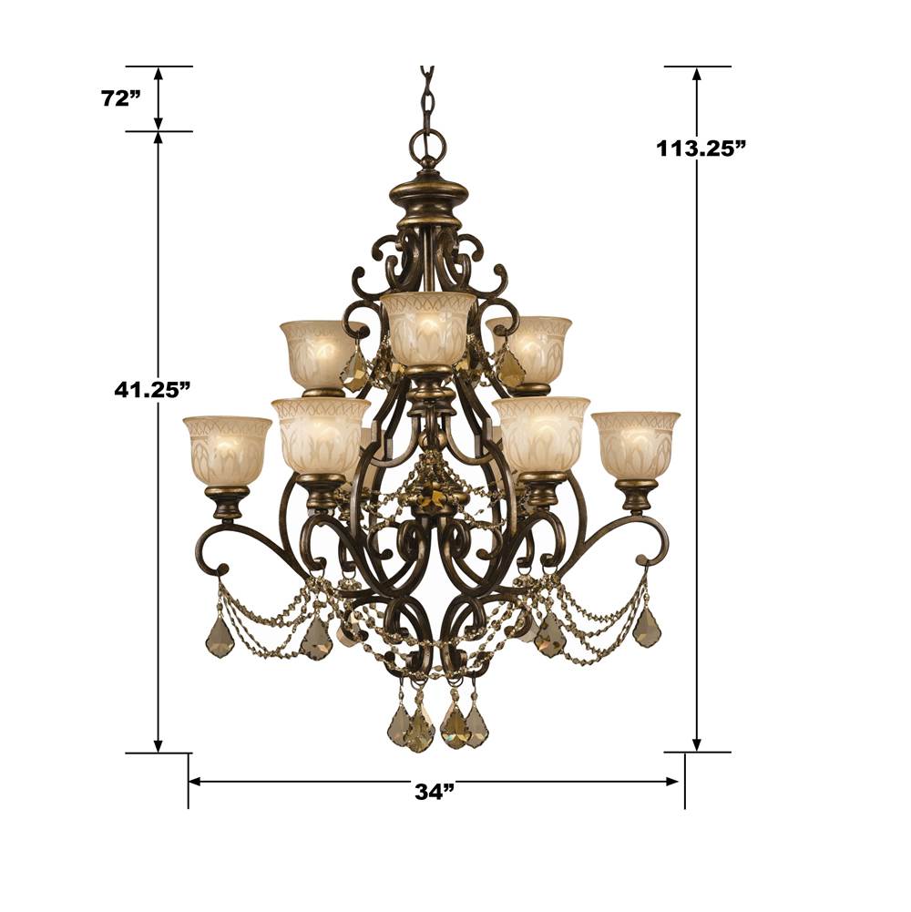 Crystorama Norwalk 9 Light Golden Teak Crystal Bronze Umber Chandelier