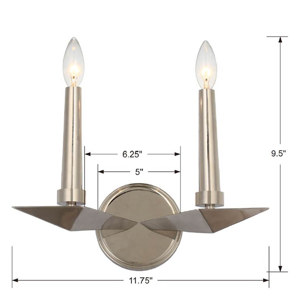 Crystorama Palmer 2 Light Polished Nickel Sconce