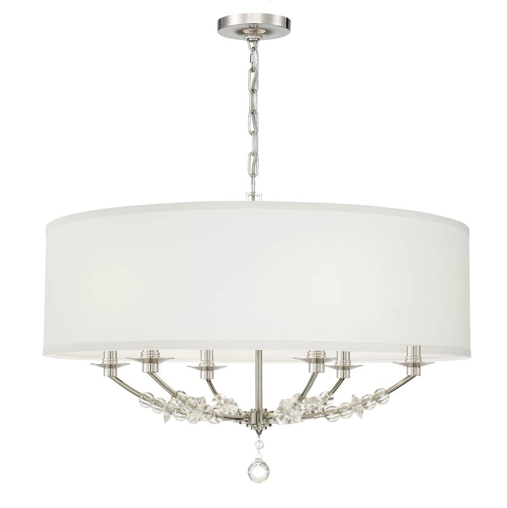Crystorama 8006-PN Polished Nickel Mirage 6 Light Polished Nickel Drum Shade Chandelier Image 1