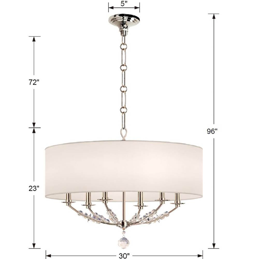 Crystorama 8006-PN Polished Nickel Mirage 6 Light Polished Nickel Drum Shade Chandelier Image 2