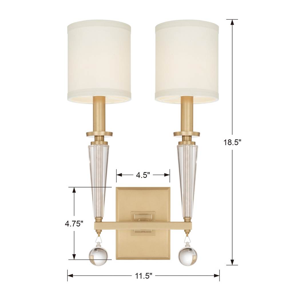 Crystorama 8102-AG Aged Brass Paxton 2 Light Aged Brass Sconce Image 2