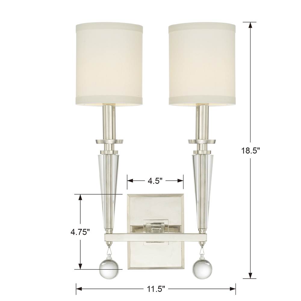 Crystorama 8102-PN Polished Nickel Paxton 2 Light Polished Nickel Sconce Image 2