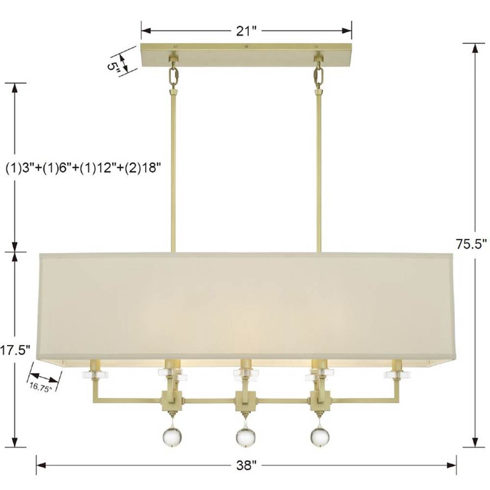 Crystorama 8109-AG Aged Brass Paxton 8 Light Aged Brass Linear Chandelier Image 2
