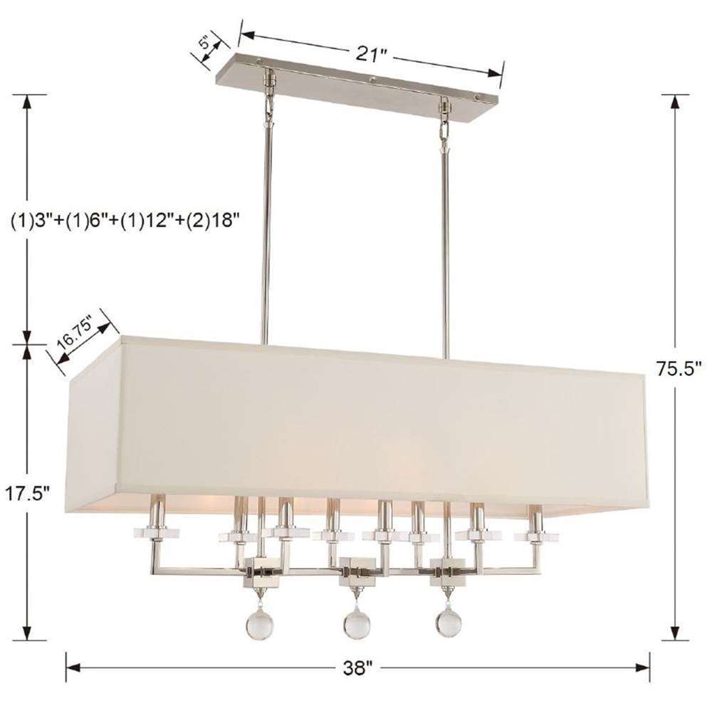 Crystorama 8109-PN Polished Nickel Paxton 8 Light Polished Nickel Linear Chandelier Image 2