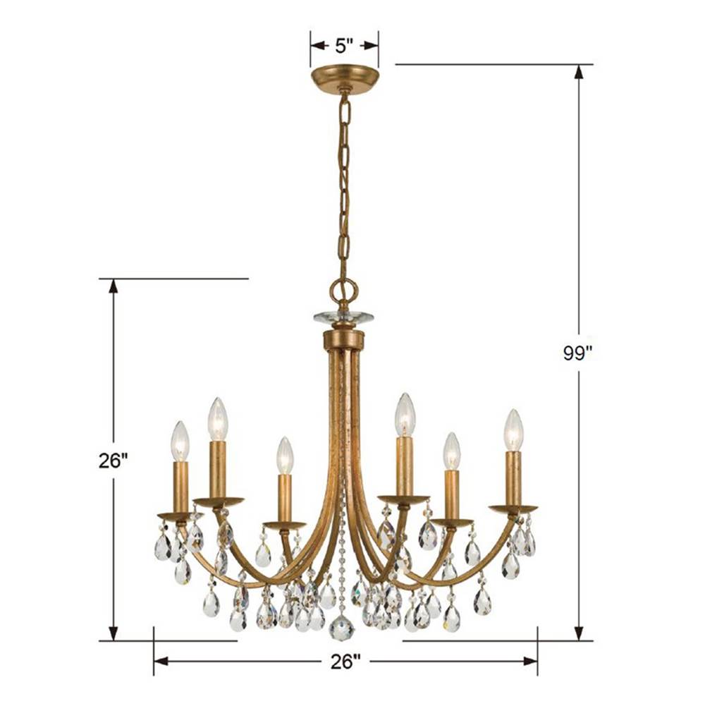 Crystorama 8826-GA-CL-MWP Antique Gold Bridgehampton 6 Light Crystal Antique Gold Chandelier Image 2