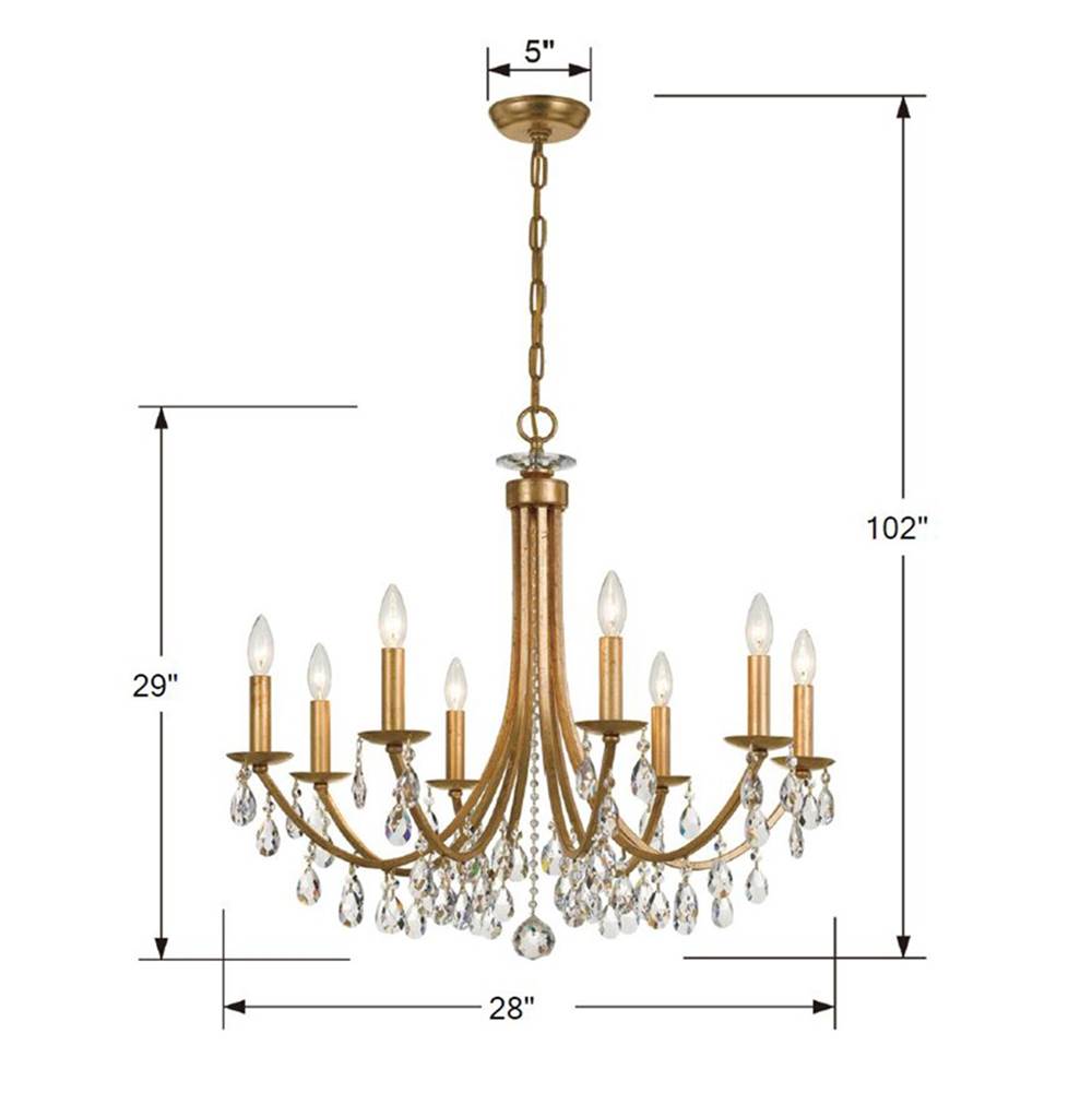 Crystorama 8828-GA-CL-MWP Antique Gold Bridgehampton 8 Light Crystal Antique Gold Chandelier Image 2