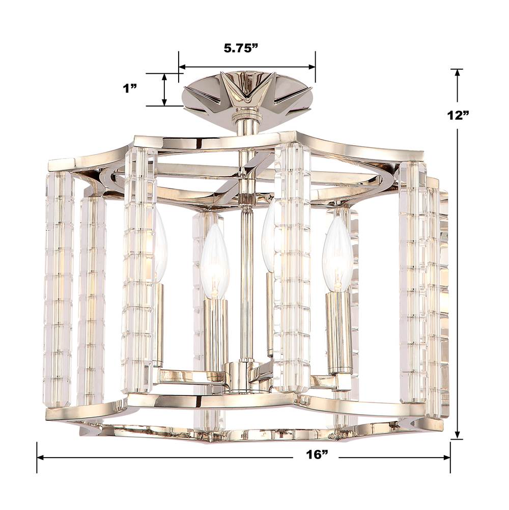 Crystorama 8854-PN_CEILING Polished Nickel Carson 4 Light Polished Nickel Convertible Ceiling Mount Image 2