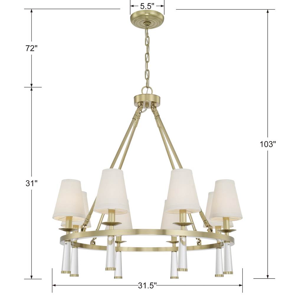 Crystorama 8867-AG Aged Brass Baxter 8 Light Antique Aged Brass Chandelier Image 2