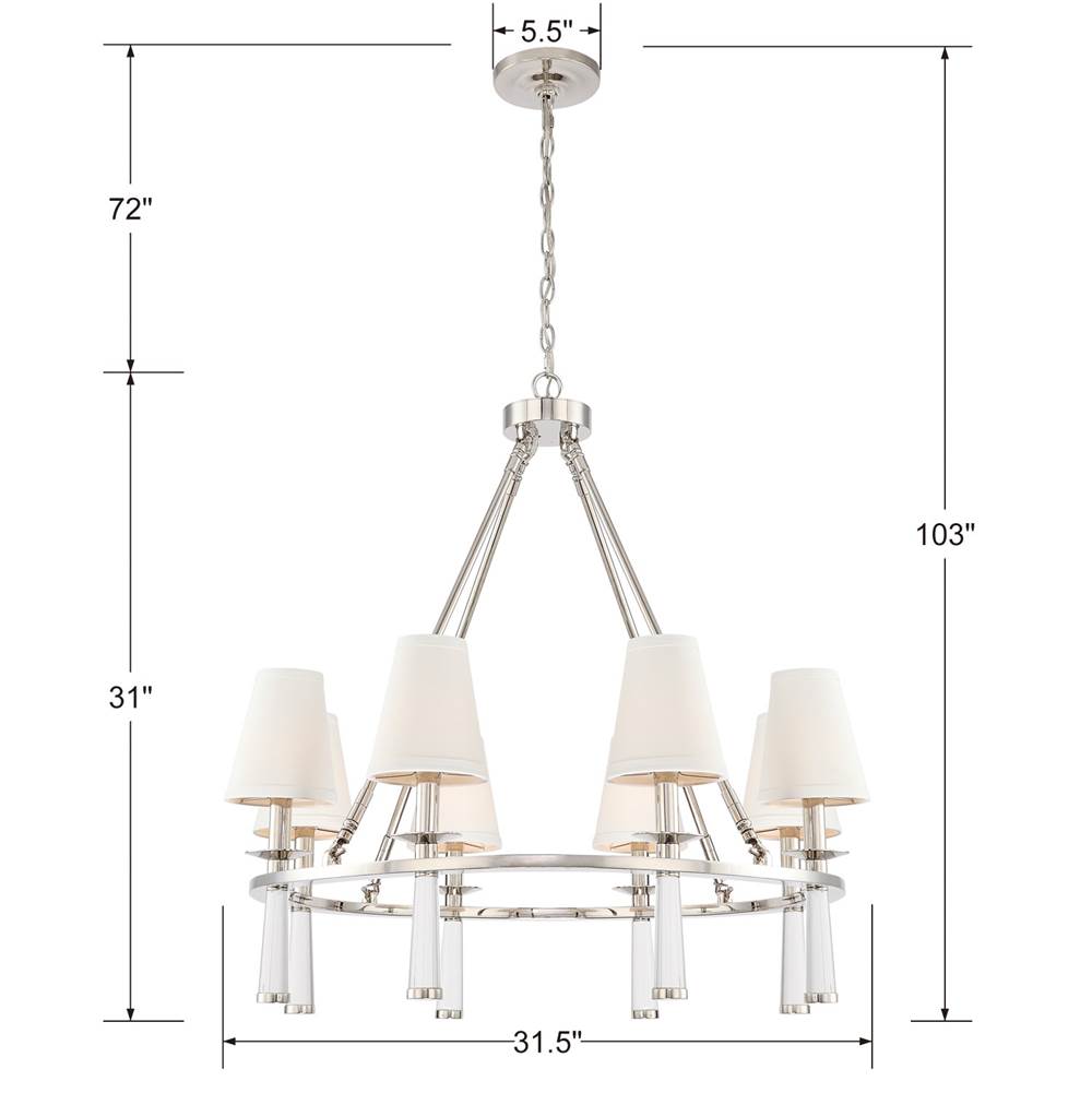 Crystorama 8867-PN Polished Nickel Baxter 8 Light Polished Nickel Chandelier Image 2