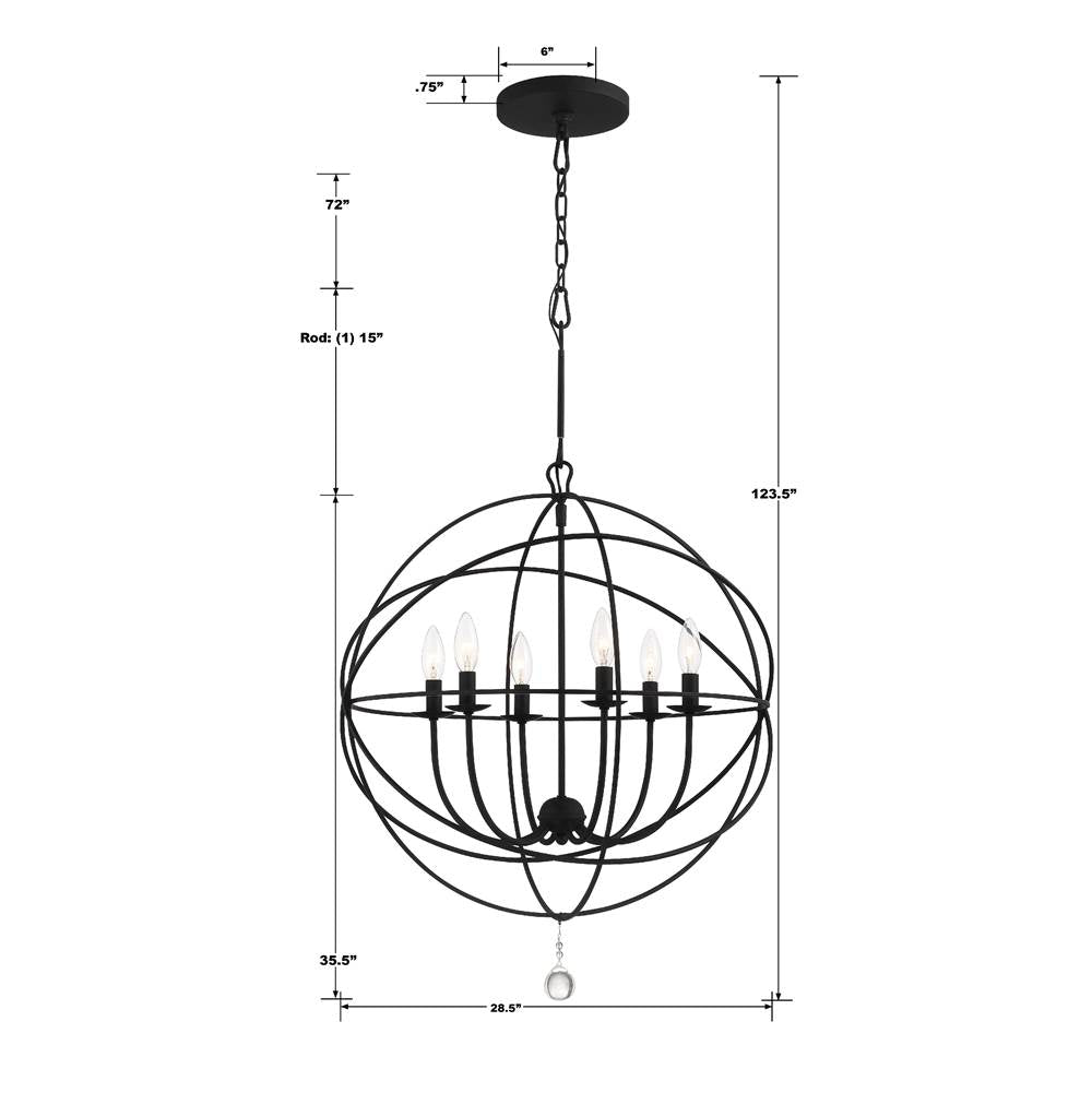 Crystorama 9228-BK Black Solaris 6 Light Black Sphere Chandelier Image 2