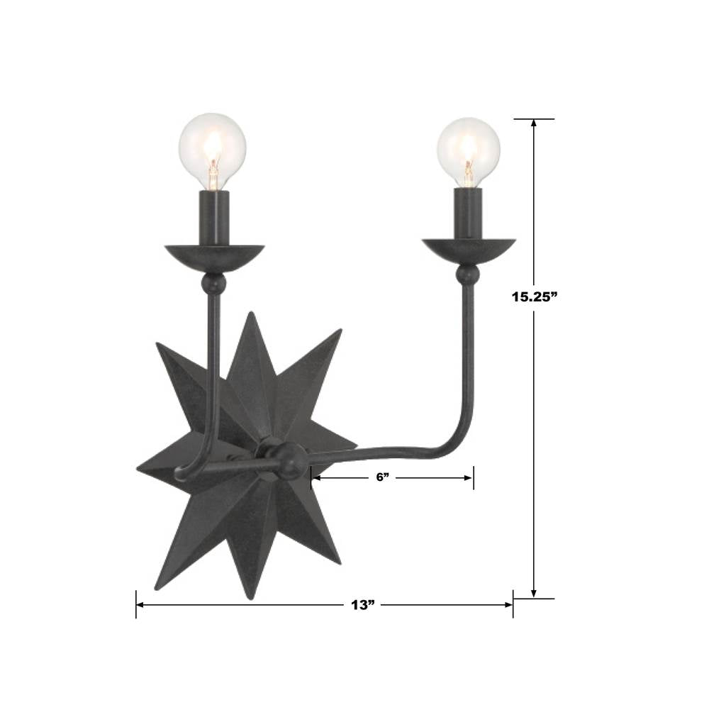 Crystorama 9232-BK Black Astro 2 Light Black Wall Mount Image 2