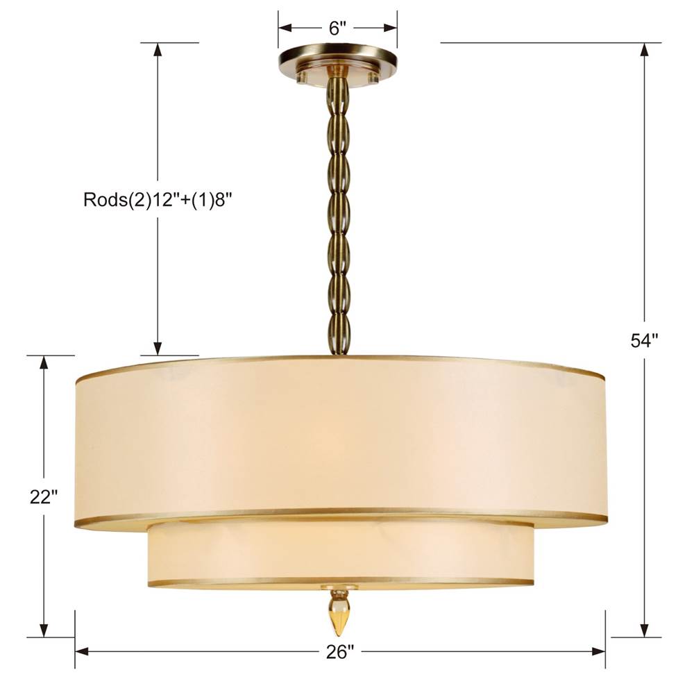 Crystorama 9507-AB Antique Brass Luxo 5 Light Drum Shade Antique Brass Chandelier Image 2