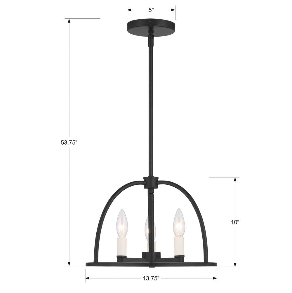Crystorama ABB-3003-BK Black Abbott 3 Light Black Chandelier Image 2