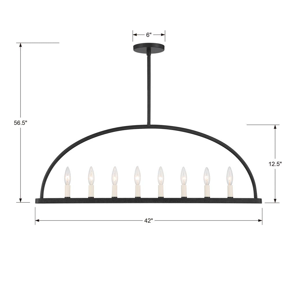 Crystorama ABB-3007-BK Black Abbott 8 Light Black Linear Chandelier Image 2
