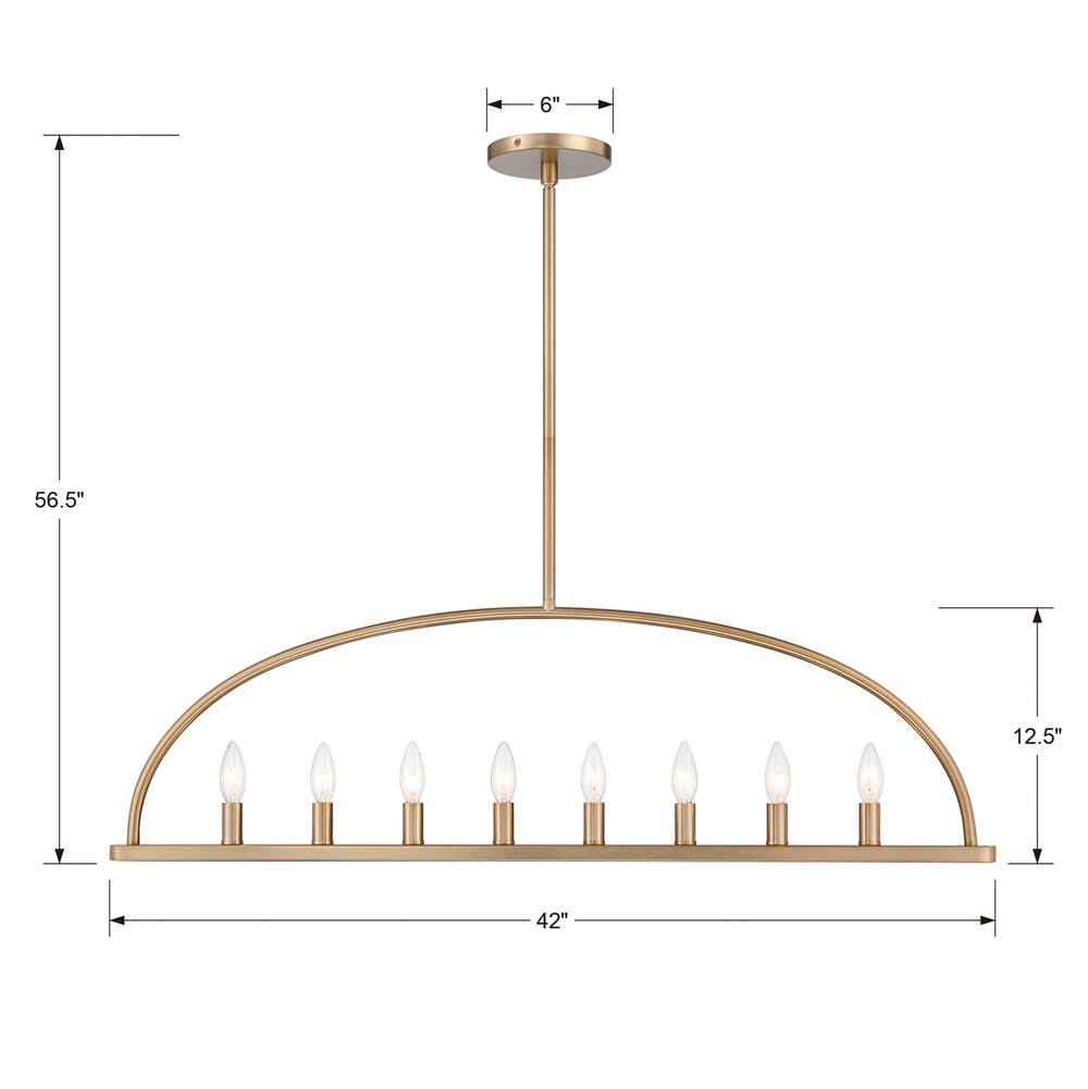 Crystorama ABB-3007-VG Vibrant Gold Abbott 8 Light Vibrant Gold Linear Chandelier Image 2