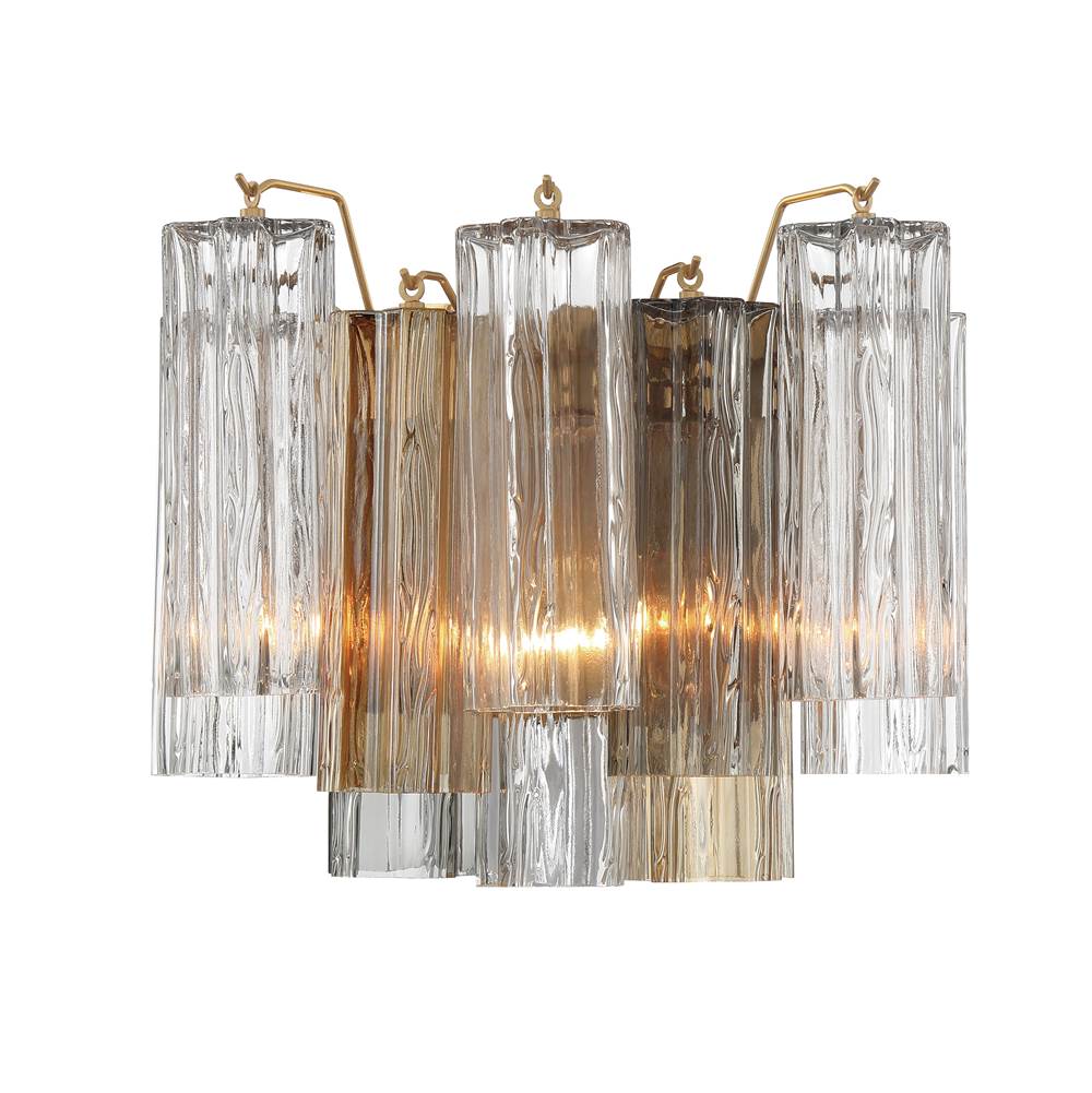 Crystorama Addis 2 Light Aged Brass Wall Mount