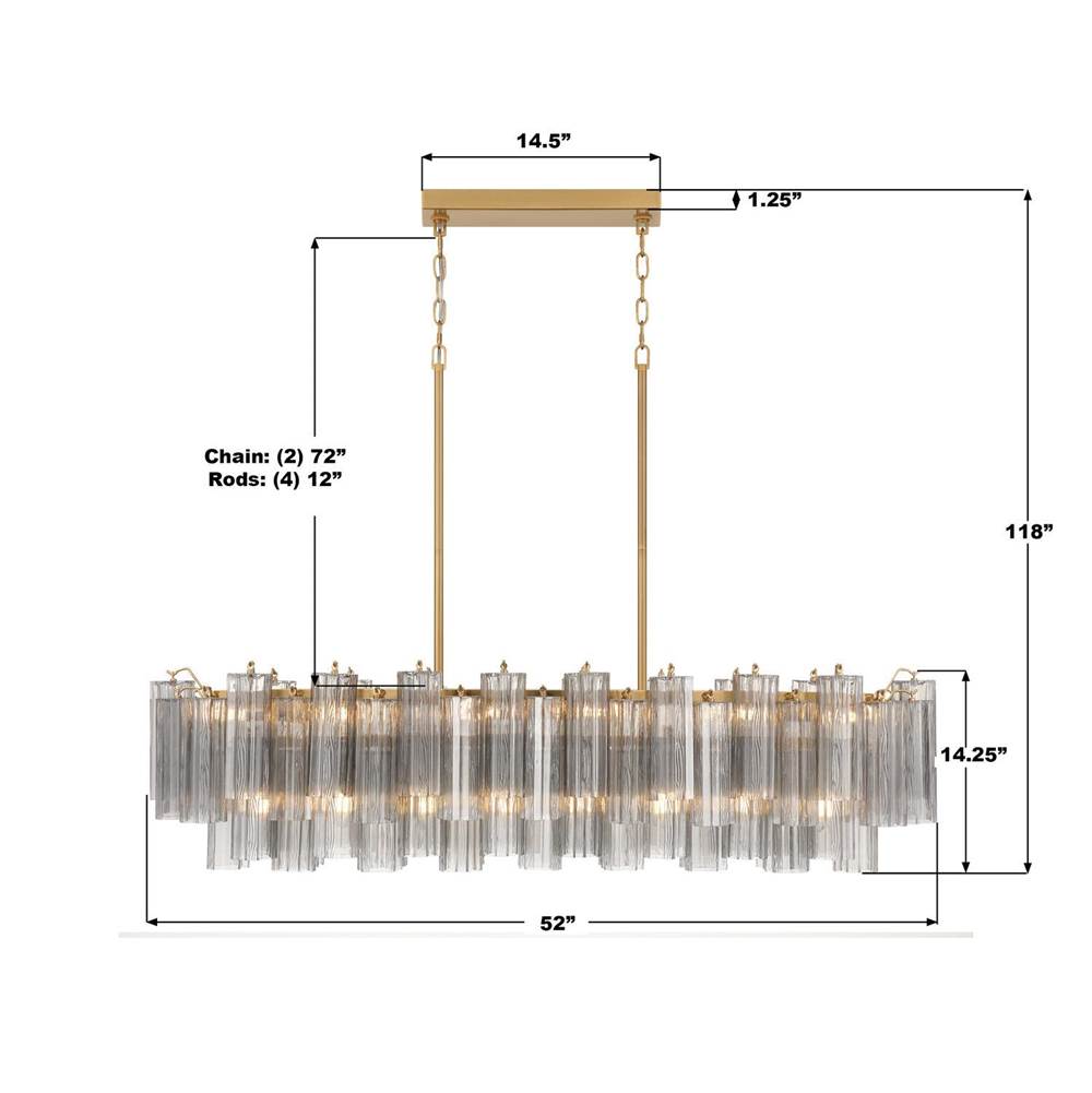 Crystorama ADD-317-AG-SM Aged Brass Addis 14 Light Aged Brass Linear Chandelier Image 2