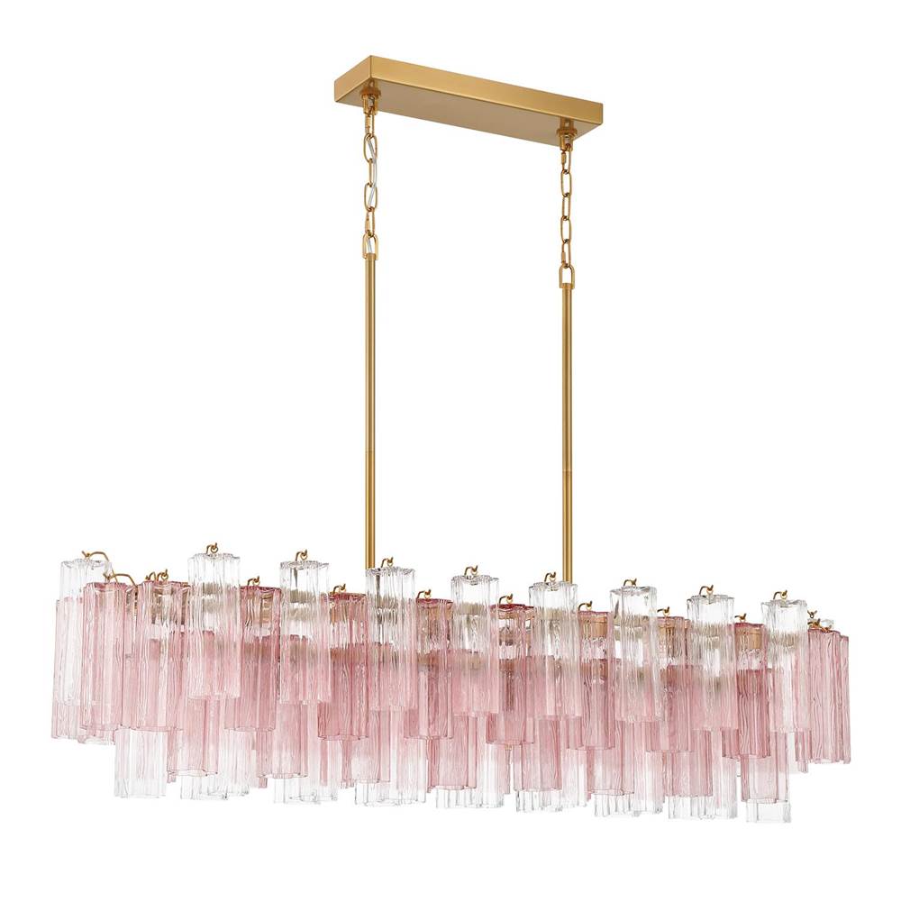 Crystorama Addis 14 Light Aged Brass Linear Chandelier