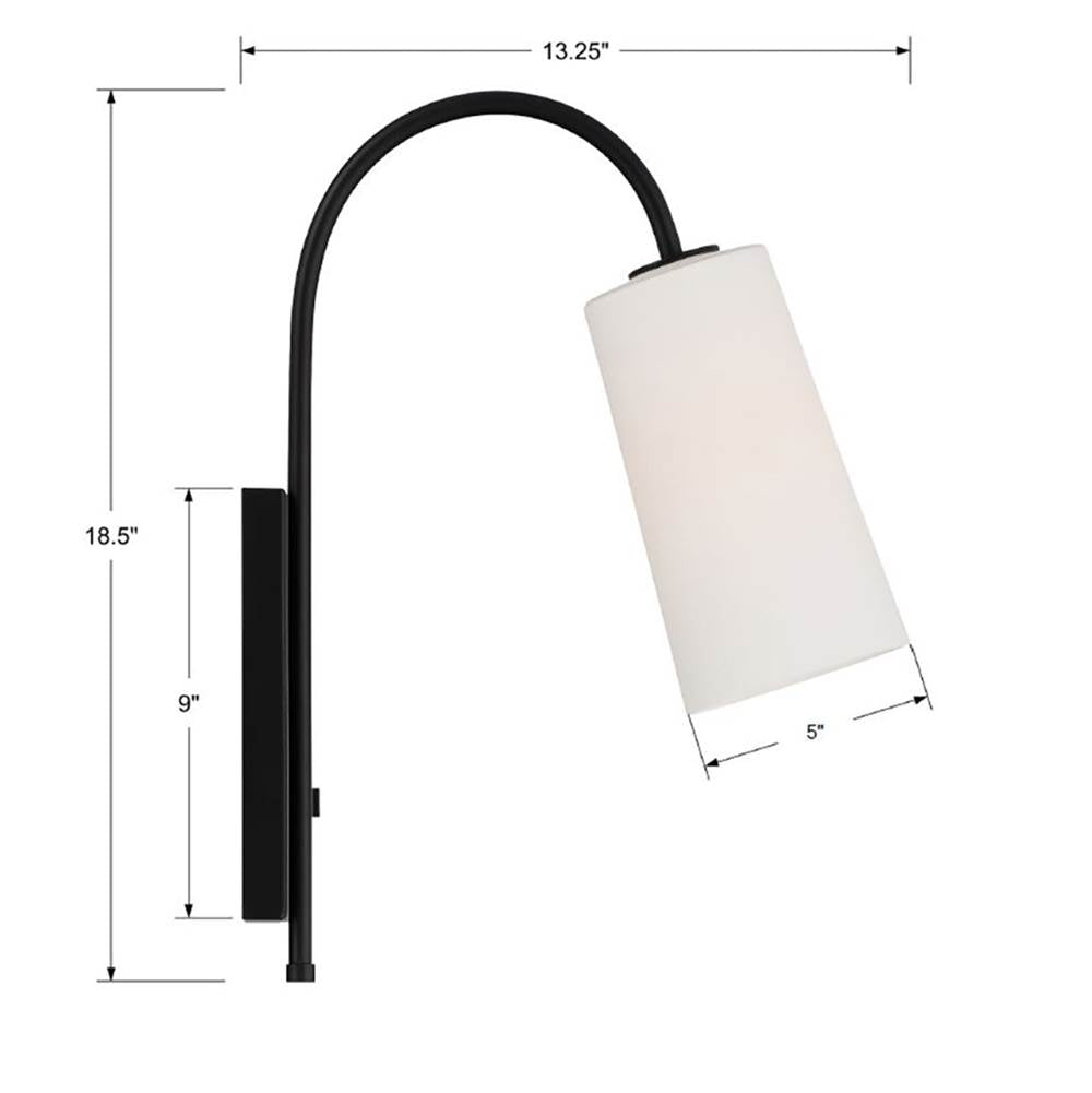 Crystorama ALX-4501-MK Matte Black Alexa 1 Light Matte Black Wall Mount Image 2