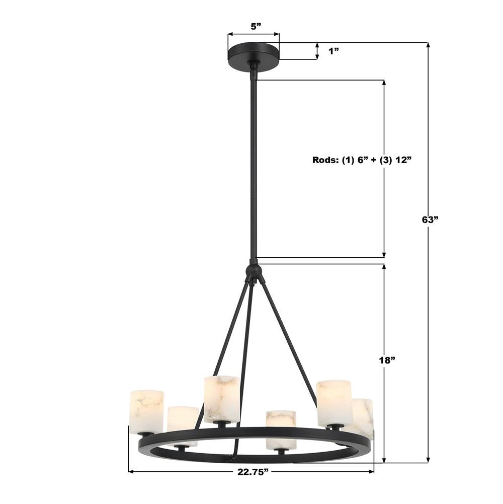 Crystorama ARA-10264-MK-ST Matte Black Aragon 6 Light Matte Black Chandelier Image 3