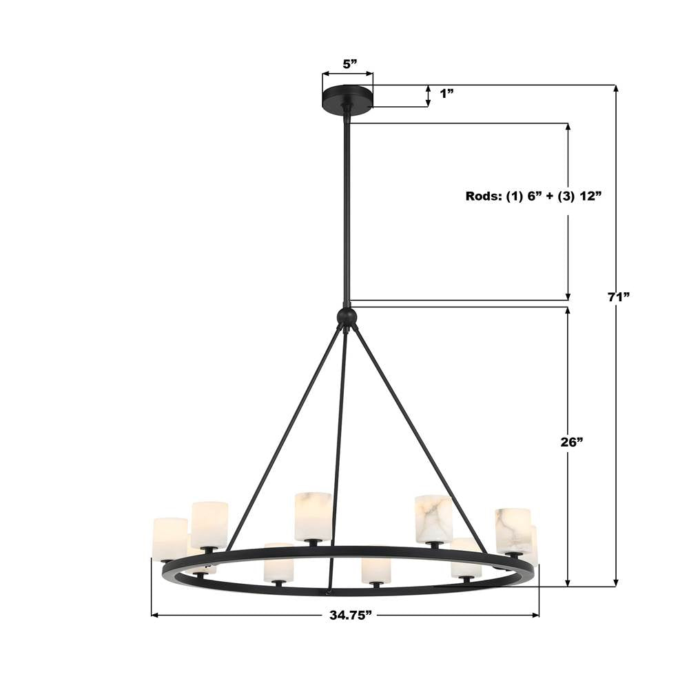 Crystorama ARA-10265-MK-ST Matte Black Aragon 10 Light Matte Black Chandelier Image 3