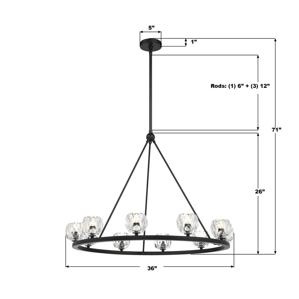 Crystorama ARA-10265-MK Matte Black Aragon 10 Light Matte Black Chandelier Image 2